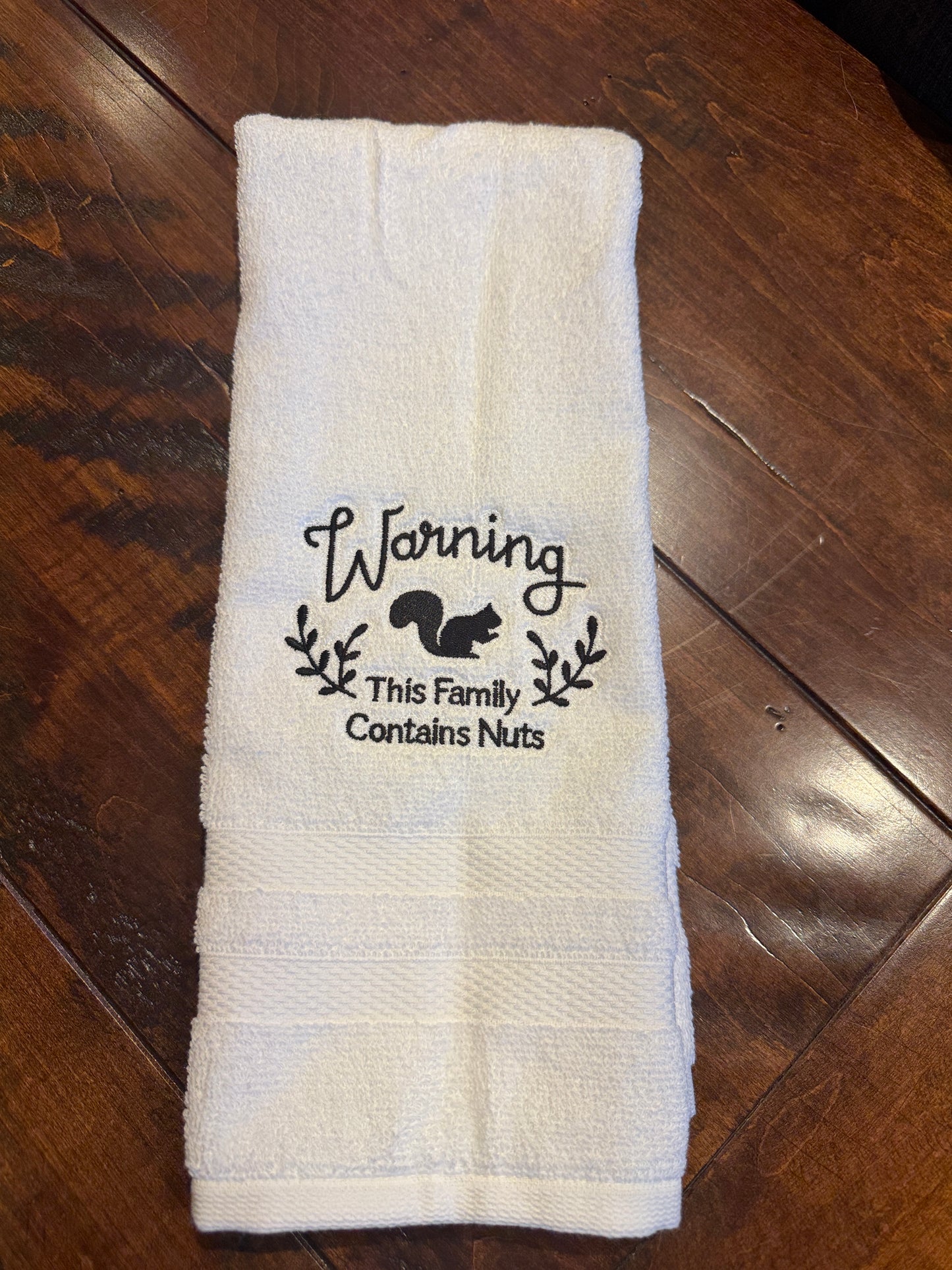 Contains nuts hand towel